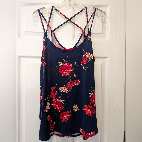 NWT Papermoon basima back navy blue floral Strappy knit tank top boho shirt 1X - Picture 6 of 12